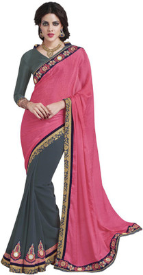 

Desi Butik Embellished Fashion Crepe, Georgette Saree(Pink, Grey), Grey;pink