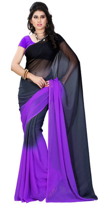 

JTInternational Solid Fashion Handloom Georgette Saree(Multicolor), Black;light blue