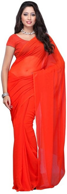 

Surupta Solid Daily Wear Chiffon Saree(Red), Dark tomato