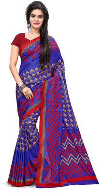 

Urban Vastra Geometric Print Fashion Raw Silk Saree(Blue)