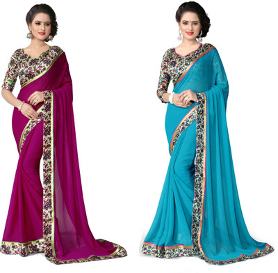 

Indianbeauty Self Design, Solid Fashion Chiffon Saree(Pack of 2, Light Blue, Purple), Purple;sky blue