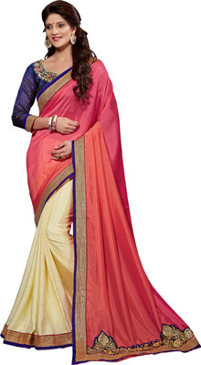 

Jiya Self Design Fashion Jacquard, Chiffon Saree(Pink, White), Cream;pink
