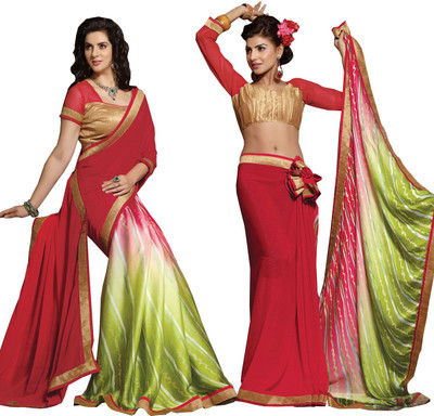 

Lovelylook Printed Daily Wear Chiffon, Silk Saree(Red, Green)