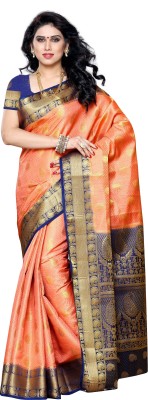 MIMOSA Woven Kanjivaram Art Silk Saree(Orange)