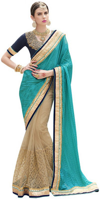 

Desi Butik Embroidered Fashion Chiffon, Net Saree(Blue, Aqua