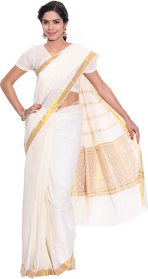 Darps Self Design Balarampuram Cotton Saree(Multicolor), Cream