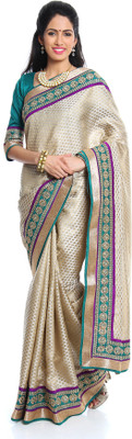

Soch Self Design Fashion Silk Saree(White), Beige