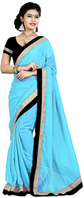 

Party Wear Dresses Plain Fashion Chiffon Saree(Blue)