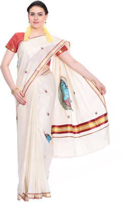 

Darps Self Design Balarampuram Cotton Saree(Multicolor), Cream