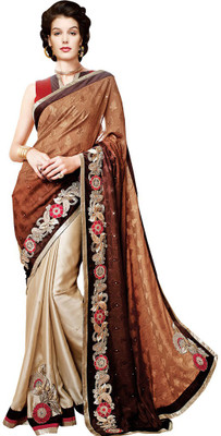 

Desi Butik Embroidered Fashion Chiffon Saree(Brown, Beige), Brown and beige