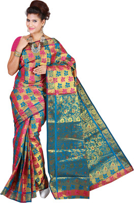 

Mimosa Woven Kanjivaram Handloom Art Silk Saree(Multicolor), Rani*ananda