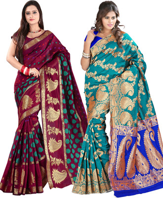 

It's Banii Woven Banarasi Handloom Banarasi Silk Saree(Pack of 2, Maroon, Green), Green;maroon