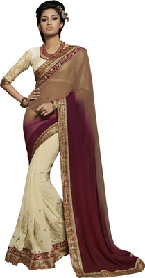 

Khoobee Self Design, Embroidered, Embellished Fashion Georgette Saree(Multicolor), Beige;brown;purple