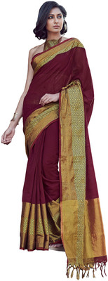 

Ishin Woven Fashion Cotton Saree(Brown), Brown & golden