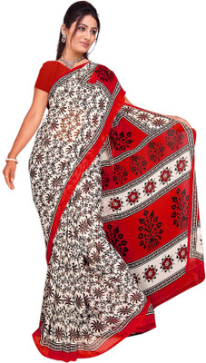 

Khushali Printed Daily Wear Georgette Saree(Multicolor), Red;white