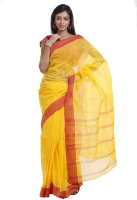 

Sanrocks Global Fashions Printed Tant Cotton Saree(Yellow, Red)
