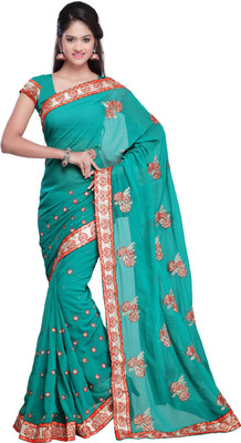 

Desi Butik Embroidered Fashion Art Silk Saree(Green), Sea green