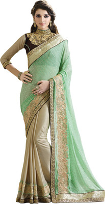 

Saara Embroidered Fashion Georgette Saree(Green, Beige), Light green & beige