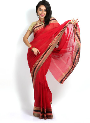 

Purabi Woven Tant Handloom Cotton Saree(Red)