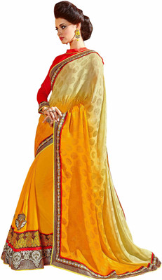 

Jiya Self Design, Embroidered, Embellished Fashion Georgette Saree(Yellow, Beige, Red), Beige;red;yellow