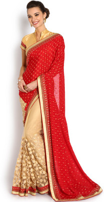 

Soch Embroidered Fashion Crepe Saree(Red)