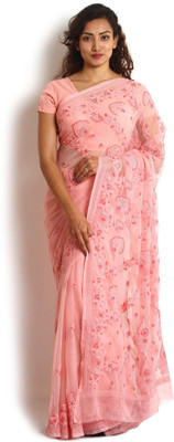 

Kasturi-B Swadeshi Karigari Embroidered Fashion Handloom Georgette Saree(Pink), Peach