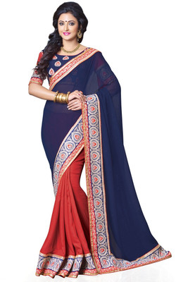 

Saara Solid Fashion Georgette Saree(Red, Blue), Blue;red