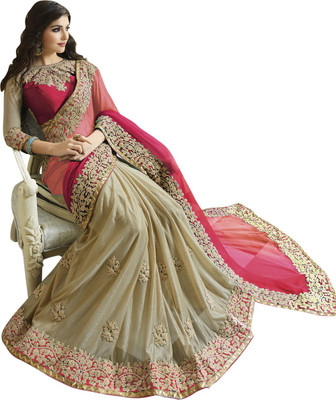 

Saara Embroidered Fashion Chiffon Saree(Pink, Beige), Beige;pink
