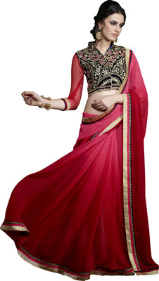 

Jiya Self Design, Embroidered Fashion Georgette Saree(Red, Pink, Blue), Blue;pink;red
