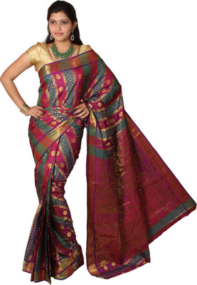 

Mimosa Self Design Kanjivaram Handloom Art Silk Saree(Purple), Multi-mejantha