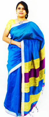 

Runu's Boutique Woven Jamdani Handloom Muslin Saree(Blue)