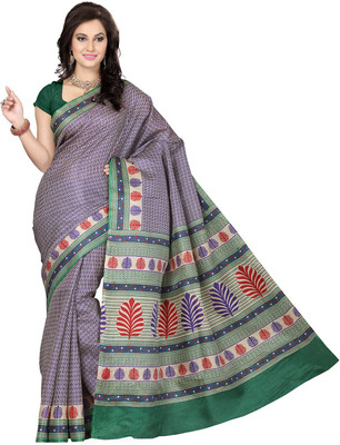 

Ishin Printed Fashion Art Silk Saree(Purple), Purple & green