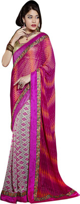 

Saara Printed Fashion Georgette Saree(Pink, Orange), Pink and orange