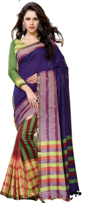 Ishin Striped Fashion Cotton Saree(Multicolor)