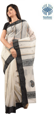 

Tantuja Self Design Dhaniakhali Handloom Cotton Saree(White), Offwhite