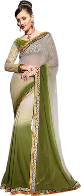 

Manthan Embroidered Daily Wear Georgette Saree(White, Green), Off white & green