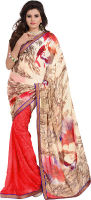 

Khushali Self Design, Printed Fashion Satin, Chiffon Saree(Multicolor, Red)