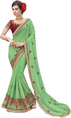 

Ishin Embellished Fashion Georgette Saree(Green)