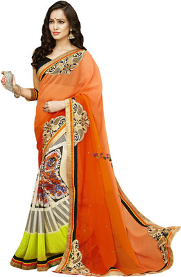 

Parisha Embroidered Daily Wear Georgette Saree(Orange, Multicolor), Orange & multi