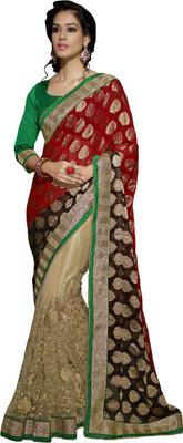 

Khoobee Self Design, Embellished, Embroidered Fashion Viscose, Net, Satin Saree(Red, Brown, Beige), Beige;brown;red