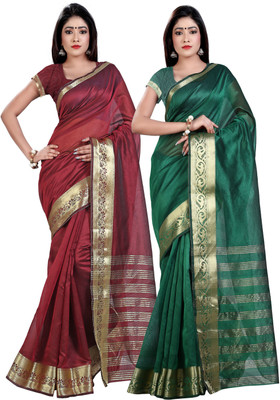 

Weavedeal Solid Banarasi Chanderi Saree(Pack of 2, Multicolor)