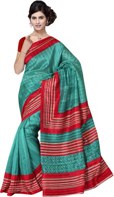 

Khoobee Self Design, Printed Fashion Art Silk Saree(Green, Red)
