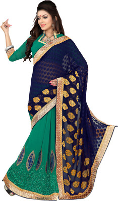 

Manthan Embroidered Daily Wear Georgette Saree(Green, Blue), Sea green & navy blue