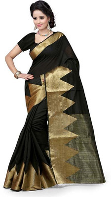 

AVR FASHIONS Plain Venkatagiri Cotton Saree(Black)