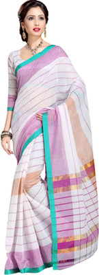 

Ishin Woven Fashion Cotton Saree(White), White & purple