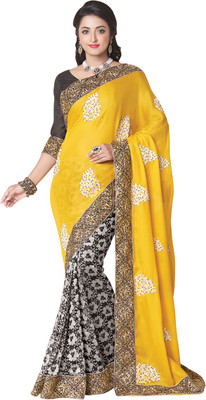 

Saara Printed Fashion Chiffon Saree(Yellow, Black), Black;yellow