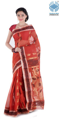 

Tantuja Woven Tangail Handloom Cotton Saree(Red), Rust
