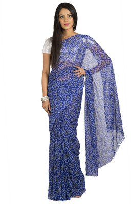 Jaipur Kurti Printed Bandhej Georgette Saree(Blue)