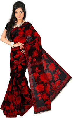 

Saran Self Design Fashion Polycotton Saree(Black, Red)
