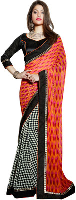 

Helixenterprise Printed Fashion Handloom Georgette Saree(Black), Black;orange